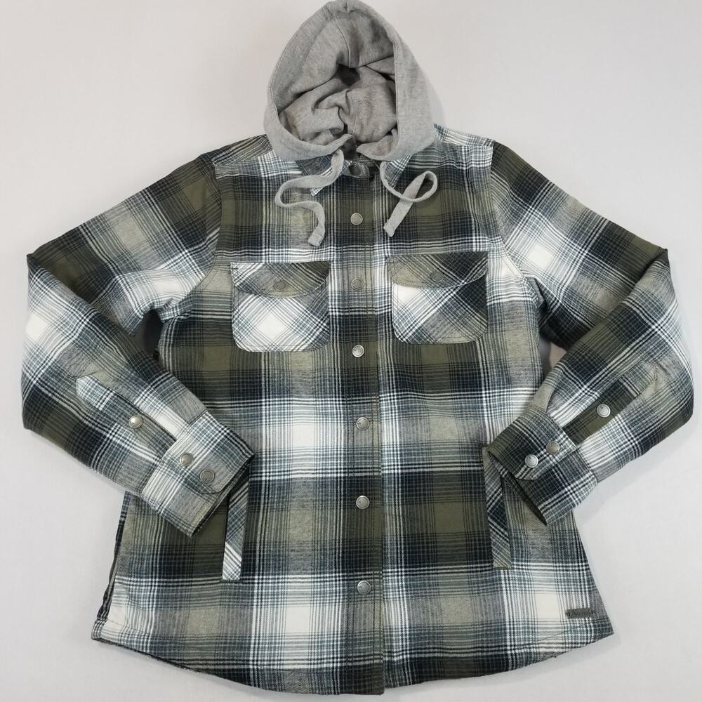 Natural Reflections Jacket Womens Small Green Plaid Sherpa Hooded Flannel